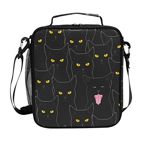Funny Animal Cat Pattern Lunch Bag Box Insulated Cooler Lunch Tote Bag Meal Organizer with Shoulder Strap for Women Girls Boys School