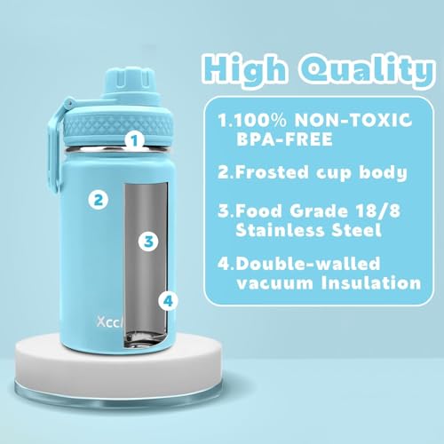XccMe Garrafa de água infantil de 355 ml, pacote com 2, garrafas de água para crianças em idade esco