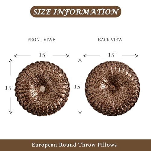 Image of EUCIOR Leopard Gold Throw Pillows,Circular Pillow,Pumpkin Pleated Handmade Throw Pillows,Smooth Metallic Leather Decorative Pillows for Home Decor Bedroom Living Room Couch Bed Sofa