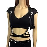 Women's Punk Waist Belt Body Chain Faux Leather Harness Adjustable with Buckles and O-Rings(SS-05Bla