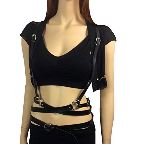 Women's Punk Waist Belt Body Chain Faux Leather Harness Adjustable With Buckles And O-Rings(Ss-05Black) #TOP6