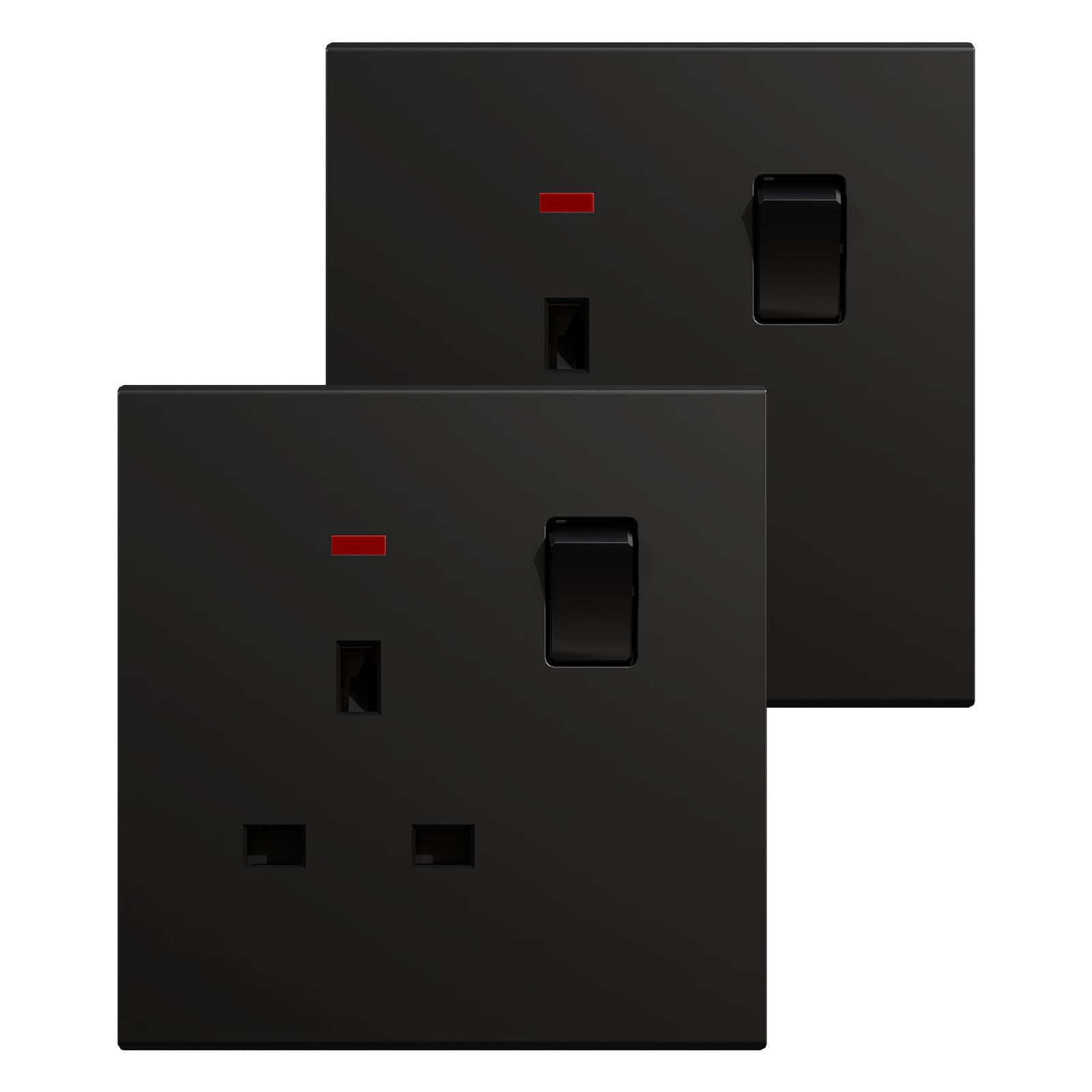 BSEED Single Socket 2 Pack, Electrical Single Switched Power Plug Wall Socket with LED Indicator, PC Wall Plate Outlet, Black, 13A