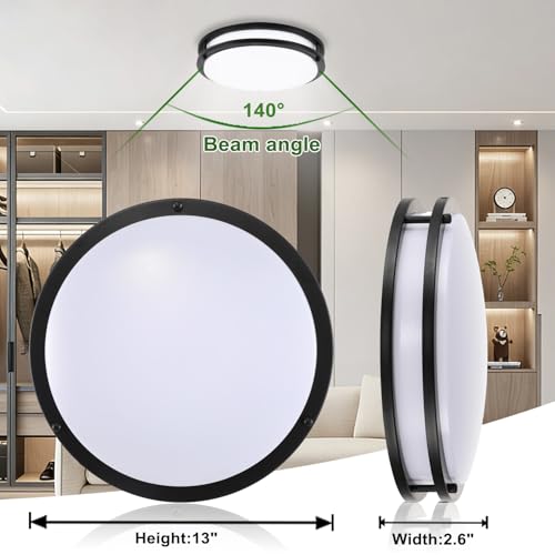KRASTY 13 Inch Black Flush Mount Ceiling Light 2 Pack, 3CCT LED via, Dimmable 20W Modern Ceiling Lamp for Bathroom Bedroom Hallway Living Room by KRASTY - Used condition - Image 5