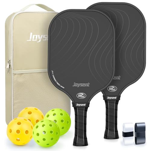 Joysent Pickleball Paddles Set, USAPA Approved Carbon Fiber Pickleball Set of 2 with Beginner Pickleball Rackets,Indoor Outdoor Pickle Balls for Adults Men Women, JT-1, Black by Joysent - Used condition - CA$45.99