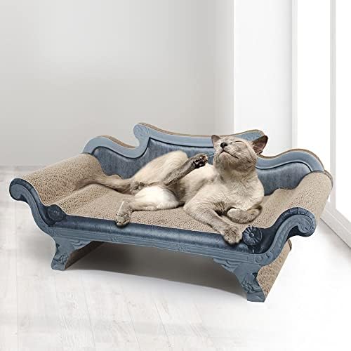 SONGWAY Cat Scratching Board Couch - Sofa Shaped Cat Scratcher Lounge Bed with Mat, Cat Corrugated Paper Cardboard Scratcher, Blue