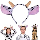 Diadema con Orejas de Vaca, Diadema de Orejas de Animales, Diademas de felpa de Vaca con Oreja de Animales para Halloween Carnaval Fiesta Cosplay