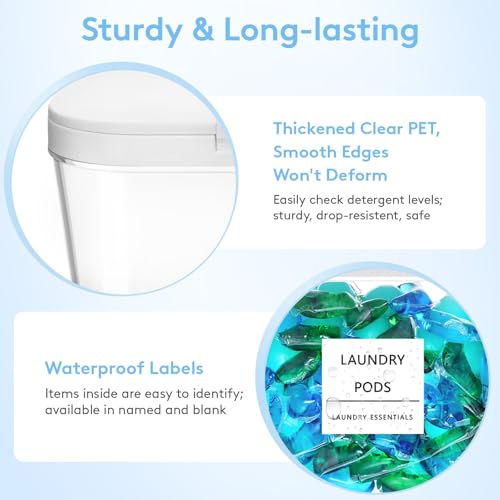 Lifewit 2 Laundry Pods Container, Large Plastic Washing Powder Detergent Dispenser, Bathroom Jar, Laundry Room Organization Storage for Scent Booster Bead with Pop-up Lids,Labels and Scoop