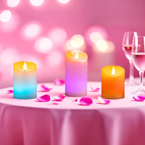 Rechargeable Colored Candles with Remote - LED Pillar Candles with USB Charging Cable, 3D Realistic Flame, Real Wax Flameless Candles for Christmas Decor and Romantic Home Decor – 4" 5" 6" H, 2.95" D by Tidomate - Used condition - Image 7