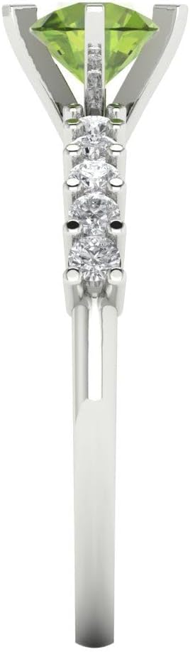 Clara Pucci 1.3 Brilliant Round Cut Solitaire real Natural Green Peridot Accent Bridal Wedding Statement ring Solid 18K White Gold