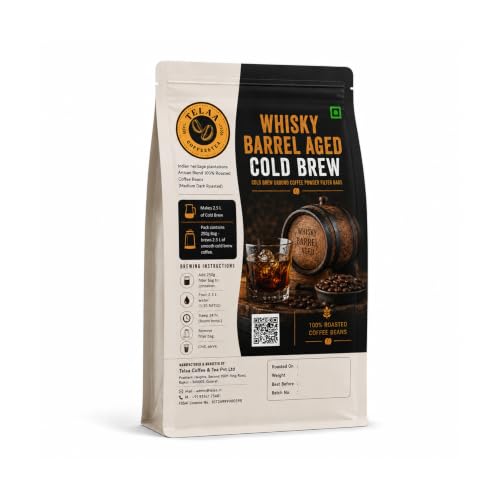 Image of Whiskey Barrel Aged Cold Brew - 250 g Ready Bag | Makes 2.5L Smooth Premium Cold Brew | By Telaa Coffee and Tea