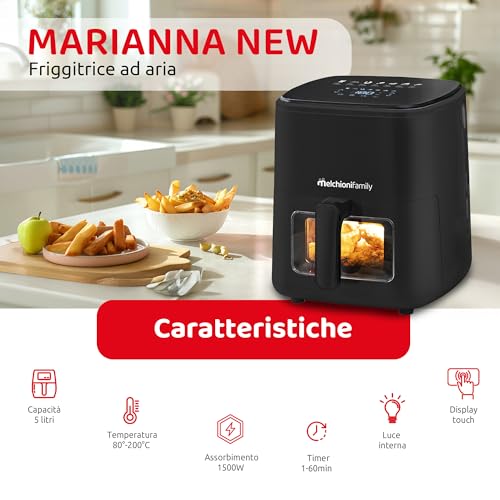Melchioni Friggitrice Ad Aria Marianna Plus 5lt 1400w Nero Con Oblo' - Immagine 1