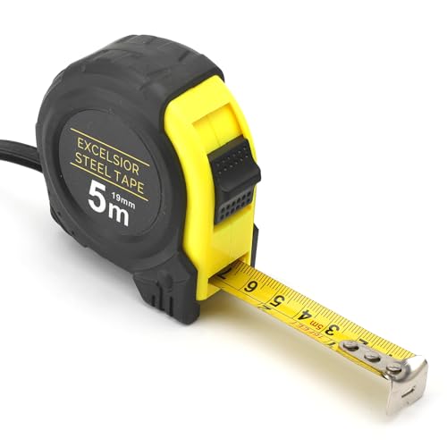 Ruban de mesure 5 m, bande en nylon enduit à haute résistance, mesures impériales et métriques, clip de ceinture en métal, utilisation d'une seule main, mètre ruban pour diverses tâches de mesure dans