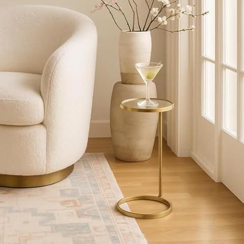 TEHOME Gold Glass Drink Table Metal Martini Round Small Drink Side Table for Couch Tempered Glass C… — $79.99 (27% off)