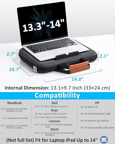 Image of Hard Laptop Case 13 Inch for HP Dell Lenovo ASUS Acer - 2 in 1 Laptop Sleeve & Lap Desk with Stopper and Book Clip, Shockproof Waterproof 14.2 MackBook Pro Case - Black