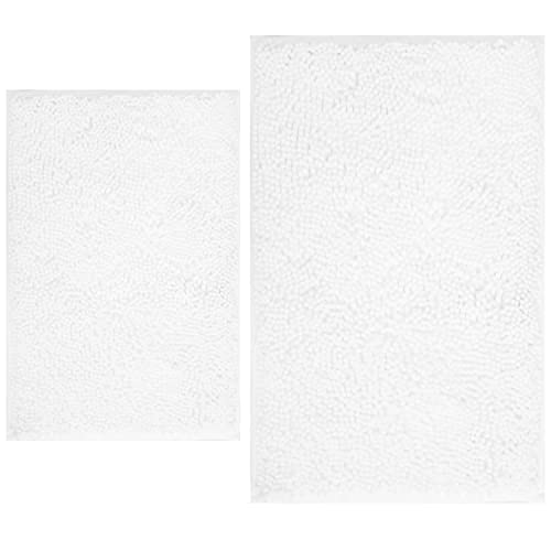 Image of BOANKODU White Bathroom Rugs Sets 2 Piece, Soft Chenille Bath Mat Absorbent Bathroom Rug, Bathroom Mat with PVC Non-Slip Bottom, Machine Washable Bath Rugs (32x20 Inch + 24x16 Inch, White)