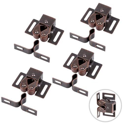 4 Pack Cabinet Latch Double Roller Catch for Cupboard Closet Cabinet Door Latches and Catches, Bronze