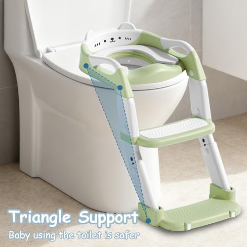 3-in-1 Baby Potty Training Seat with 2 Step Ladder, Splash Guard Anti-Slip Pad, Height Adjustable Toddler Toilet Seat with Soft Cushion for Kids Boys Girls(Green) — 사진 7