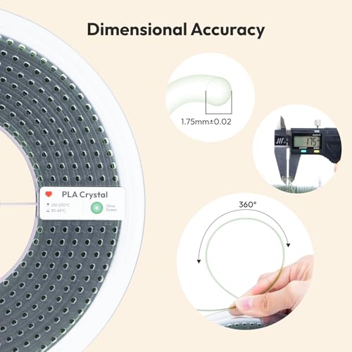 Image of AMOLEN Translucent PLA Filament 1.75mm, Transparent 3D Printer Filament, Crystal PLA Olive Green, NO-Tangle & Low Warping, Spool 1KG, Dimensional Accuracy + /- 0.02 mm, Fits Most FDM 3D Printers