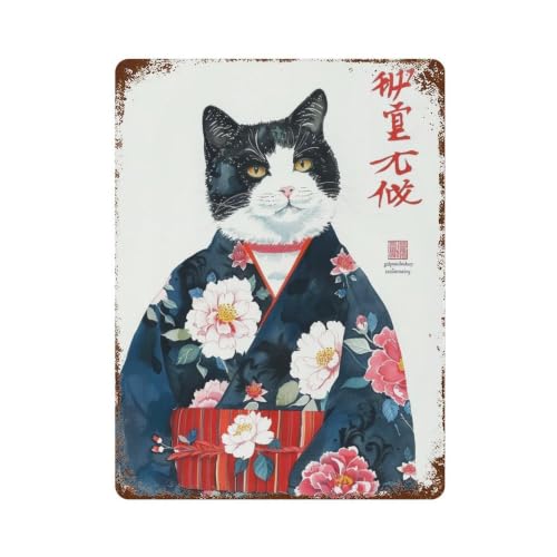 Affiche en métal rétro chat kimono décoration maison vintage poétique 40x30