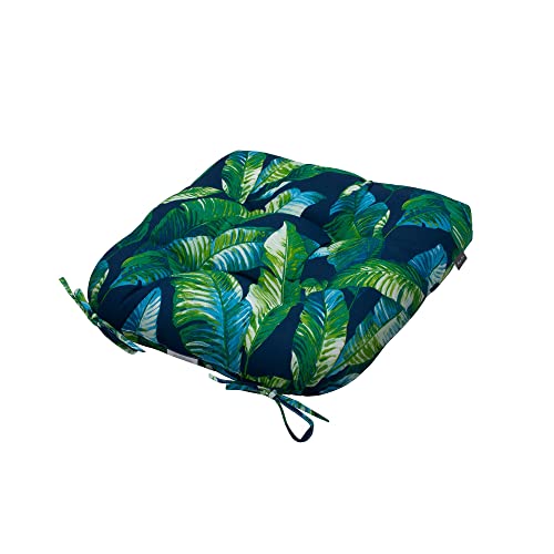 Magpie Fabrics 19"X19"X5" Tufted Seat Cushion 2 Pack, U-Shaped Patio Cushions With Ties, Outdoor/Indoor Chair Pads Waterproof For Dining Garden Balcony Office -Green Lagoon Leaves #TOP4