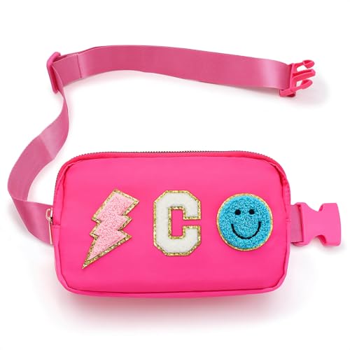 Image of PainZieteg Fanny Pack for Girls Chenille Letter Belt Bag Crossbody for Kids | Preppy Nylon, Waterproof, Gold-Plated Zipper, Adjustable Strap, Birthday Christmas Easter Gifts for 4-13 Year Old Teen Girls