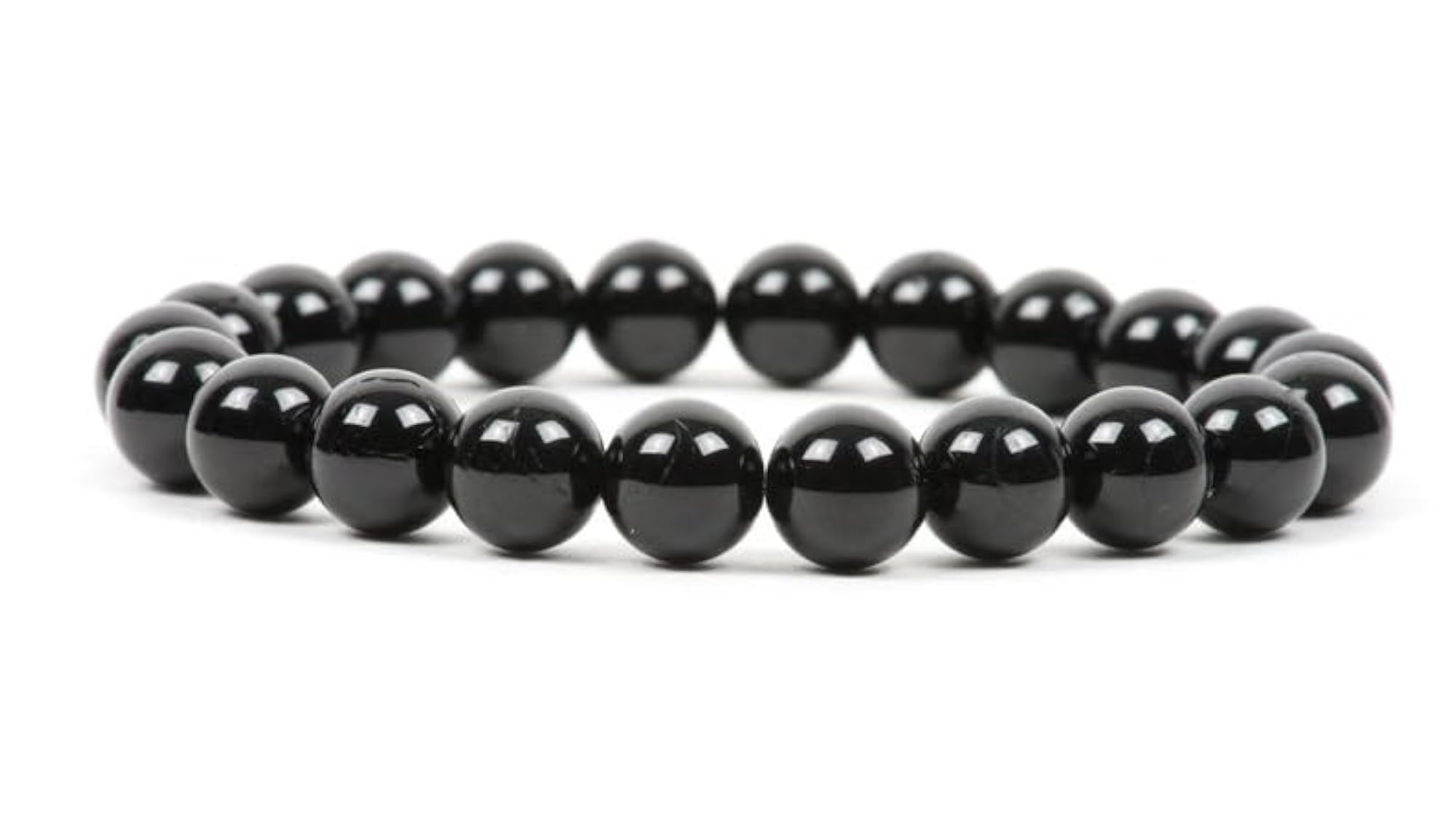 Natural Black Tourmaline 10mm Gemstone Stretch Bracelet, Unisex Gift