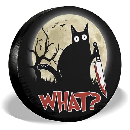 Image of GENANY Black Cat Humor Spare Tire Cover for RV Trailer, Waterproof, No Camera Hole, Size 15 Fits 27-29 Inch
