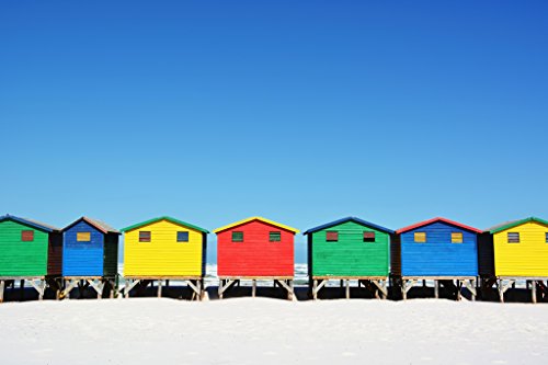 Colorful Beach Huts in Muizenberg Cape Town South Africa Photo Photograph Cool Wall Art Print Poster 18x12