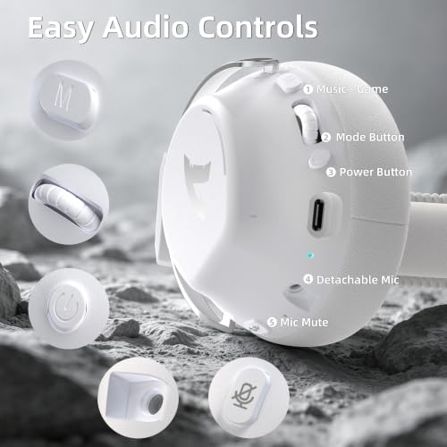 ATTACK SHARK L50 PRO Wireless Gaming Headset with Detachable Mic, White - 5