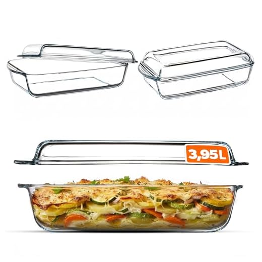 KADAX Auflaufform aus hitzebeständigem Glas, feuerfestes Gefäß, Glasbräter mit Deckel und Griffe, Geschirr zum Braten, Backofen, Elektroherd, für Lasagne, Fleisch, transparent (rechtseckig, 3.95L)