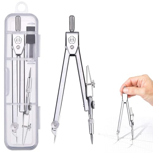 Premium Metal Drafting Compass Reusable Geometry Tool with Refillable Leads for School Office & Technical Drawing