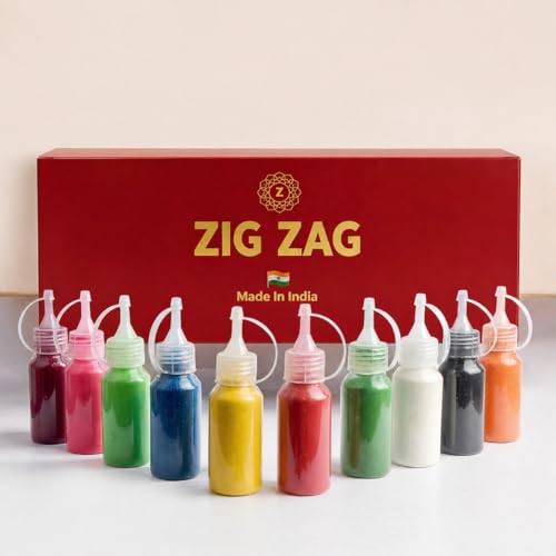 zig zag Rangoli Colors Bottle Set (Pack of 10) Multicolor Decorative Sand for Diwali, Navdurga, Pooja, Temple, Wedding & Christmas Decoration,Arts and Crafts Sand Kit. 1Kg by zig zag - Used condition - CA$8.74