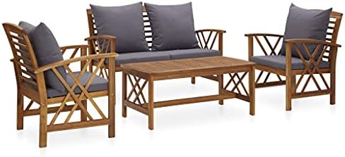 vidaXL Solid Acacia Wood Patio Lounge Set with Cushions 4 Pieces Garden Outdoor Seating Balcony Terrace Coffee Table Chairs Armchair Bench