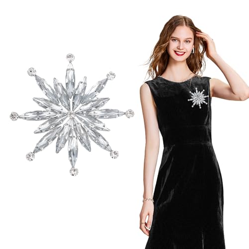 NICENEEDED Flower-sharp Extra Large Brooth Pin, Sparkly Rhinestone Stylish Crystal Brooch, Elegant Decoration Corsage Lapel Pins for Women Weddings