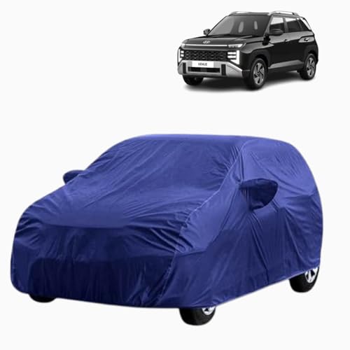 Image of Waterproof Car Body Cover for Hyundai Venue (2015-2026) with Mirror Pocket, UV Protection, Buckle Belt, 100% Water-Resistant (Blue)