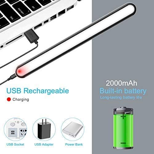 The WILLED light bar connected to a USB charging cable, with a red indicator light showing it is charging. Icons for USB socket, USB adapter, and power bank are also shown.