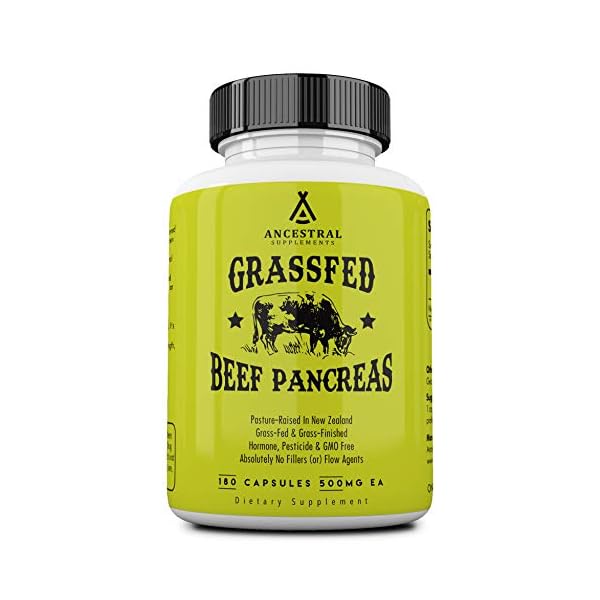 Ancestral-Supplements-Grass-Fed-Pancreas--Digestive-Proteolytic-Enzymes-Including-Trypsin-and-Pancreatic-Support-180-Capsules Ancestral Supplements Grass Fed Beef Pancreas Supplement, 500mg, Pancreatic Support with Proteolytic Digestive Enzymes for Digestion Support, Including Trypsin, Non GMO, 180 Capsules