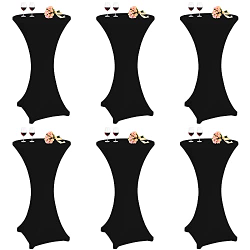 Pesonlook 6er-Set Stretch Stehtisch Husse Ø 60-65 cm（60×110cm,Schwarz）