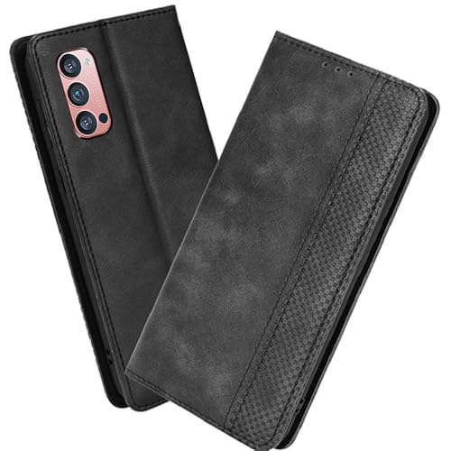 XINNI Cover per Oppo Reno4 PRO 5G Custodia, retrò Flip Magnetica Pelle PU/TPU Portafoglio, Nero