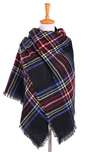 Bess Bridal Women's Plaid Blanket Winter Scarf Warm Cozy Tartan Wrap Oversized Shawl Cape