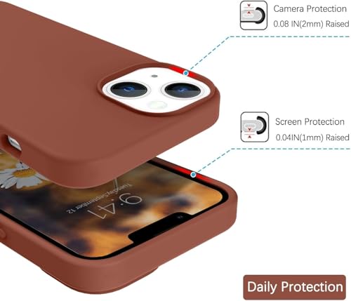 Image of DIZORO Compatible with iPhone 14 Case, Liquid Silicone Case, Full Body Protective Cover, Shockproof, Slim Phone Case, Anti-Scratch Soft Microfiber Lining, 6.1 inch (Brown)