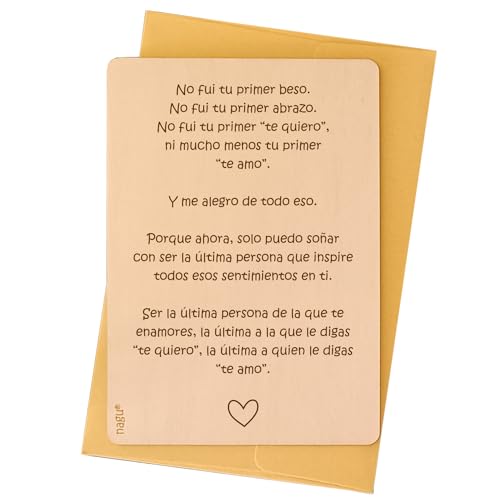 nagu® Tarjetas Felicitación San Valentín de Madera. Regalos Personalizados para Hombre, Regalo para Novia o Novio o Pareja. Medida10x15 cm, Incluye pie de soporte. Detalles de Aniversario, Cumpleaños