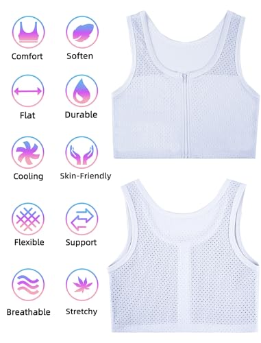 Image of XUJI Chest Binder FTM Transgender Zip Up Binder Breathable Breast Cool Fabric Tank Top