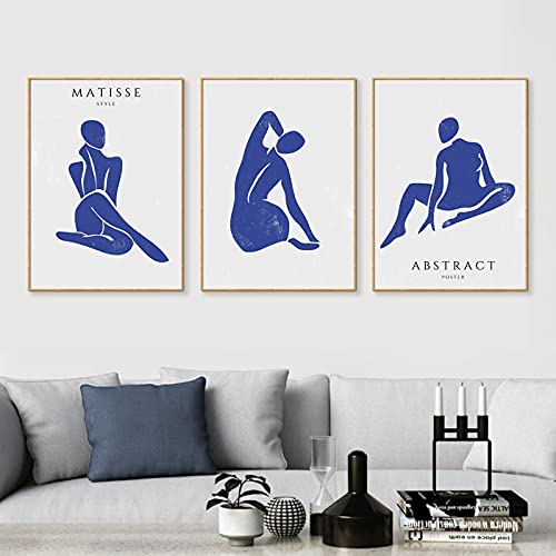 Lienzo de mujer azul para decoración de sala de estar moderna y salones estilo nórdico