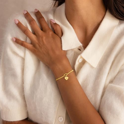Turandoss Bracelet Femme Or - Bracelet en Or 18K avec Nœud Plaqué Or et Pendentif en Forme de Cœur Lettres A-Z - Bracelets Cadeaux pour Femme, Petite Amie, Fille, Demoiselle d'Honneur, Cadeau pour – vue 4