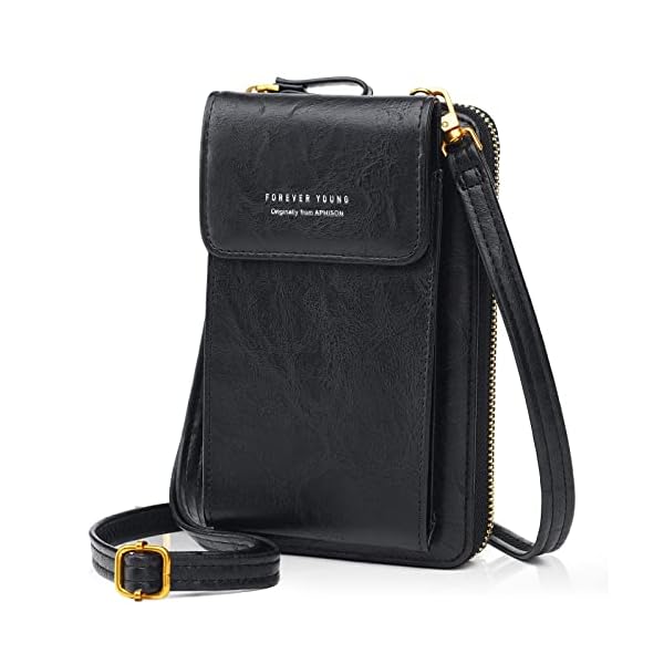Cross-Body Shoulder Bag for Women PU Leather Cute Slim Handbag Cell Phone Purse Chain Pouch Valentine's Day Gift/Gift Box 35024BLACK