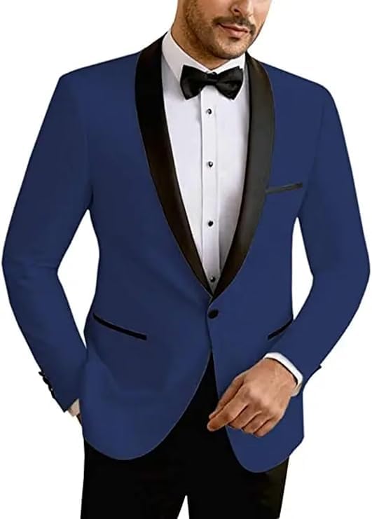 Men's Two Piece Slim Fit Suit Formal Business Casual 1 Button Tuxedo Shawl Collar Groomsmen Jacket Blazer Pants
