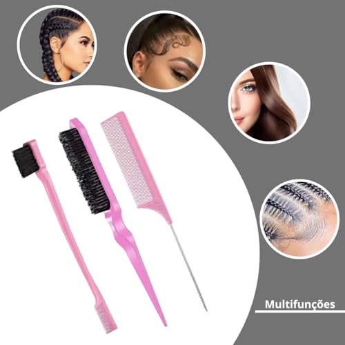 Kit Pente Escova Separador de Mechas Pente Cabo metálico Lace escovinha Baby Hair