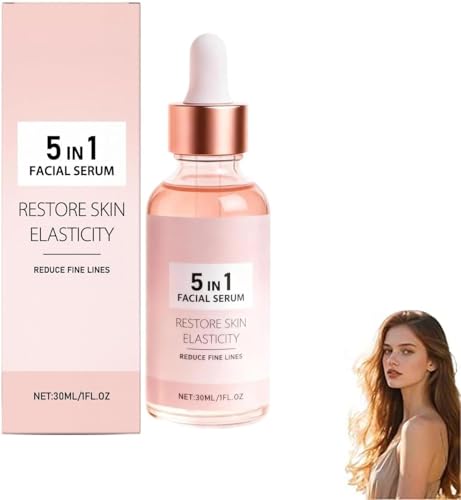 Sérum Facial Iluminador Antiedad 5 en 1, Aceite Esencial Antiedad, Sérum Iluminador, Mejora la Luminosidad de la Piel Apagada para unificar el Tono, Mejora la Elasticidad de la Piel
