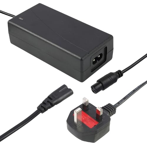 Hoverboard Charger 42V 2A Electric Scooter Charger with Safety Protection Durable Material Compatible with Mobility Electric Bike Self-Balancing Scooters LED Charging Indicator UK 3 Pin Plug